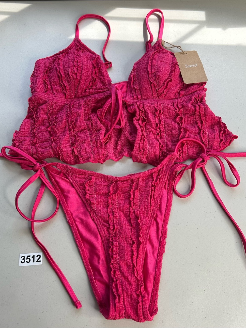 Samiol Tankini Bikini Set Medium Rose Red lace Up New